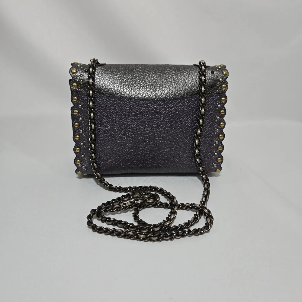 Coach Restored Parker 18 With Scallop Rivets Pewter/Metallic Eggplant Purse